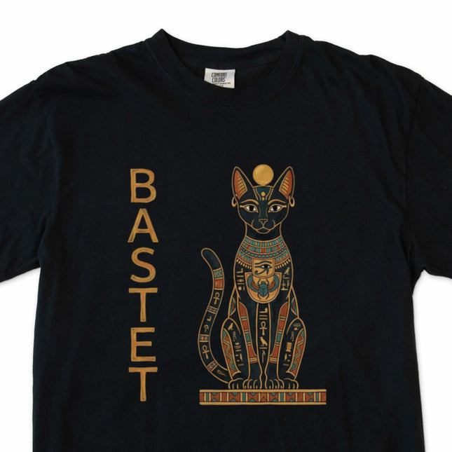 Bastet Egyptian cat goddess ancient art graphic t-shirt design.