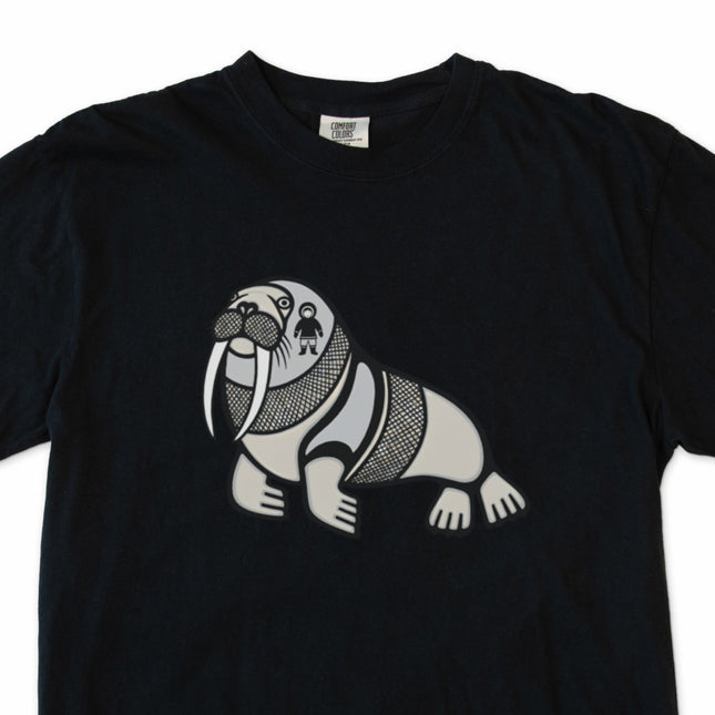 Inuit walrus graphic t-shirt featuring arctic indigenous art design.