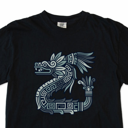 Aztec Quetzalcoatl feathered serpent mythology t-shirt design.