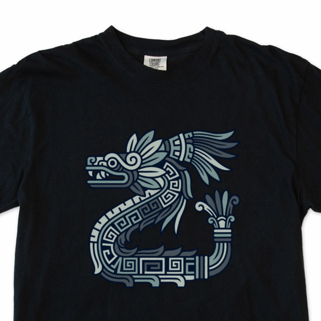 Aztec Quetzalcoatl feathered serpent mythology t-shirt design.