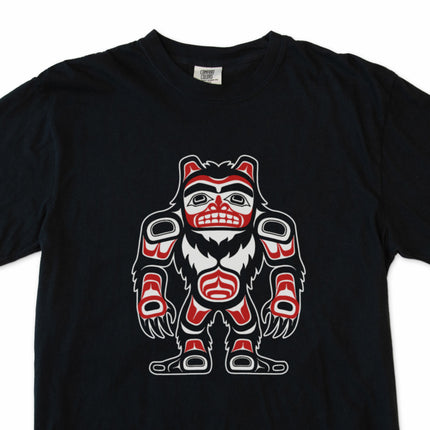 Haida art Bigfoot t-shirt featuring Pacific Northwest indigenous style illustration and Sasquatch design.