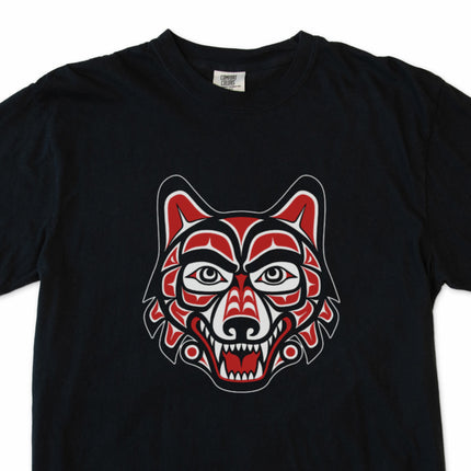 Haida wolf head art graphic tee featuring Pacific Northwest Indigenous design.