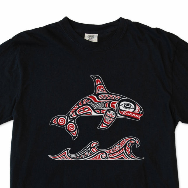 Haida Killer Whale & Waves T-Shirt | Indigenous Formline Art Orca Tee Tshirt