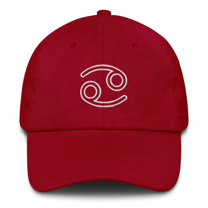 Baseball cap featuring embroidered Cancer zodiac constellation design for astrology lovers.