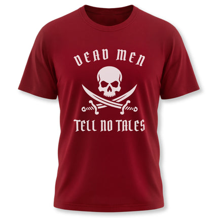 Dead Men Tell No Tales skull and swords graphic t-shirt for gothic or pirate style apparel.