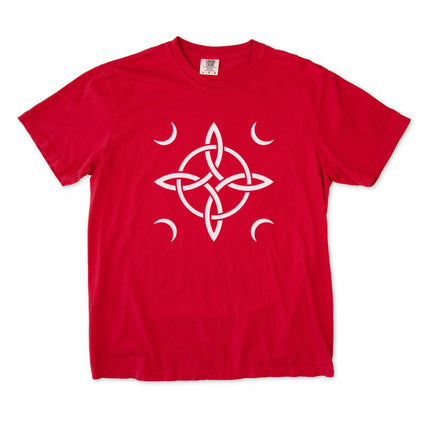 Witch's Knot Crescent Moon tee shirt with Wiccan protective symbol design.