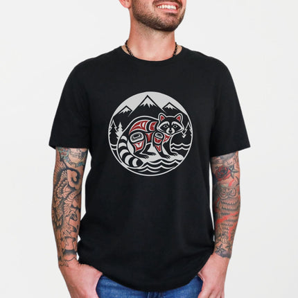 Raccoon Formline Art T-Shirt | Indigenous PNW Wildlife Graphic Tee Shirt
