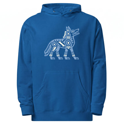 Aztec Coyote Hoodie | Teal and Blue Geometric Canine Graphic