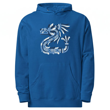 Aztec Feathered Serpent Hoodie | Blue, Green, and Gold Coil Design