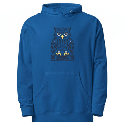 Mayan Owl Hoodie | Brown Geometric Bird with White Eyes Design