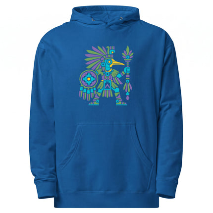 Aztec Hummingbird Warrior Hoodie | Red and Orange Bird Figure