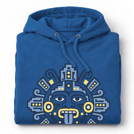Mesoamerican Sun Hoodie | Mayan Orange Geometric Face Emblem Design
