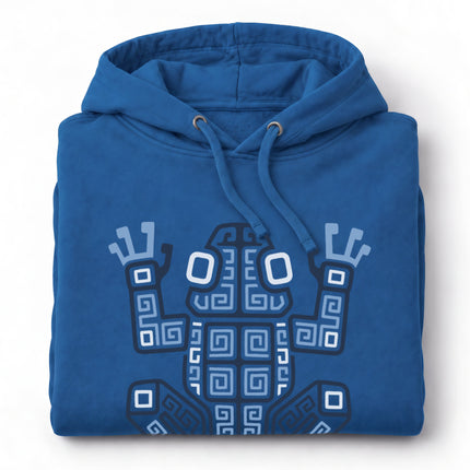 Mayan Frog Hoodie | Green and Cream Geometric Hooded Sweatshirt