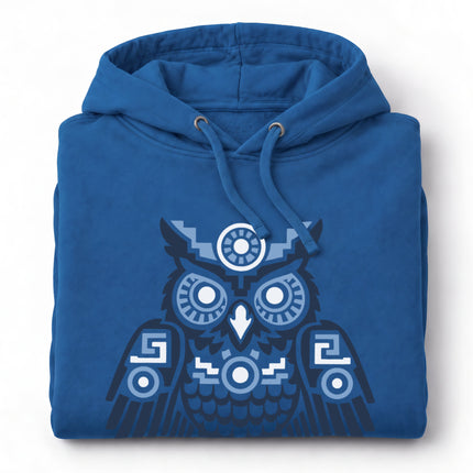 Aztec Owl Hoodie | Red and Gold Geometric Bird on a Perch