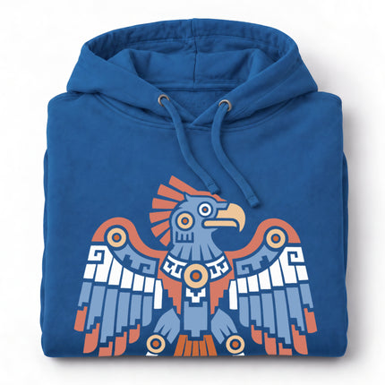 Aztec Eagle Hoodie | Spread-Wing Bird in Green, Red, and Gold