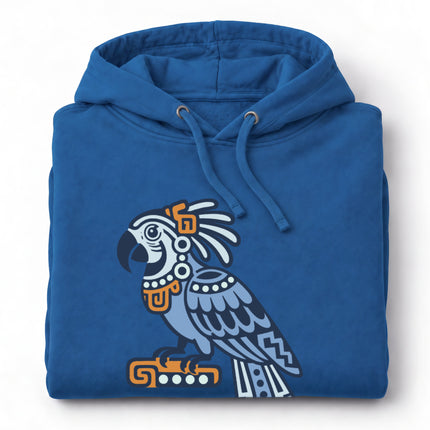 Mayan Parrot Hoodie | Green Bird with Long Patterned Tail Design