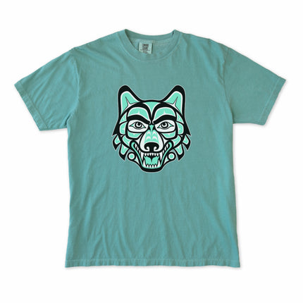 Haida Wolf Head tribal art graphic t-shirt featuring Pacific Northwest indigenous design.