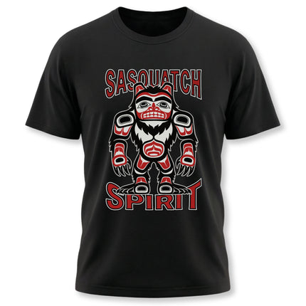 Sasquatch Spirit Bigfoot tribal art graphic tee, featuring Pacific Northwest Indigenous style.