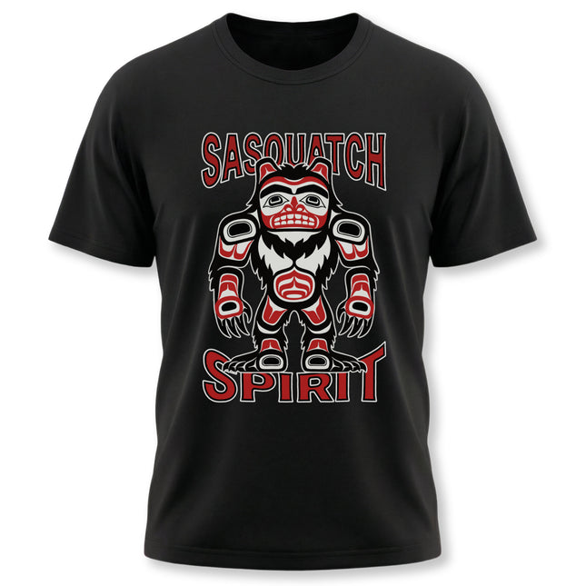 Sasquatch Spirit Bigfoot tribal art graphic tee, featuring Pacific Northwest Indigenous style.
