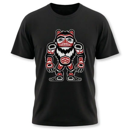 Sasquatch Bigfoot graphic tee featuring Northwest Coast Indigenous Formline art design.