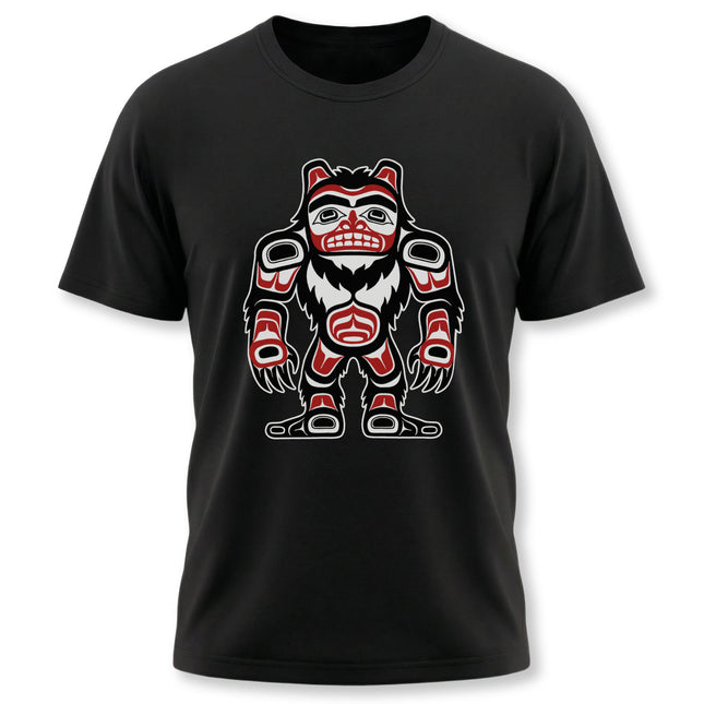 Sasquatch Bigfoot graphic tee featuring Northwest Coast Indigenous Formline art design.