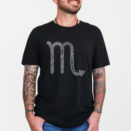 Scorpio Zodiac Sign Polynesian Tribal Tattoo Style Graphic T-Shirt Design