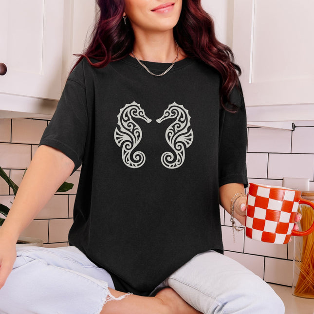Tribal Seahorses T-Shirt | Ornate Marine Life Design Unisex Unisex Tee