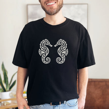 Tribal Seahorses T-Shirt | Ornate Marine Life Design Unisex Unisex Tee