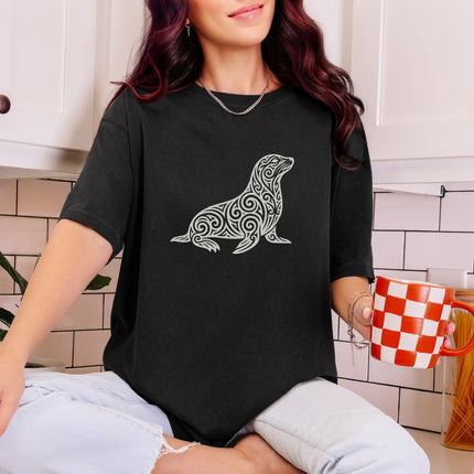 Tribal Swirl Seal T-Shirt | Ornate Marine Animal Graphic Tee | Comfort Colors