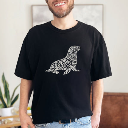 Tribal Swirl Seal T-Shirt | Ornate Marine Animal Graphic Tee | Comfort Colors