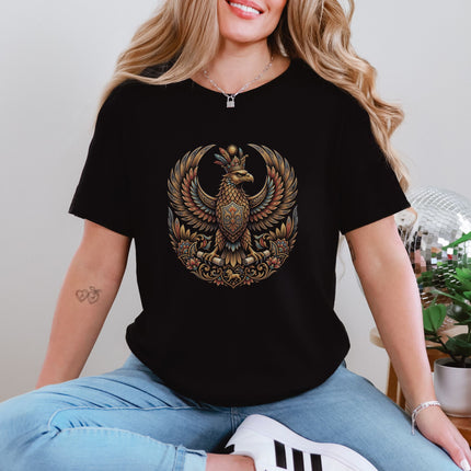 Shabaz Persian Mythology Crowned Eagle Emblem T-Shirt | Mythical Bird Tee