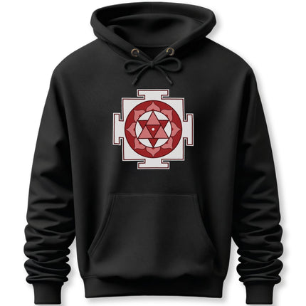 Shiva Yantra sacred geometry print on black unisex pullover hoodie.