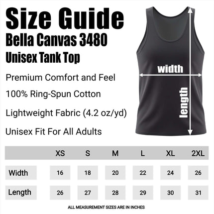 Size chart for Bell+Canvas 3480 tank tops.