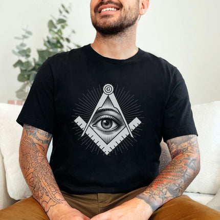 All-Seeing Eye Square and Compass T-Shirt | Esoteric Symbolism Tee