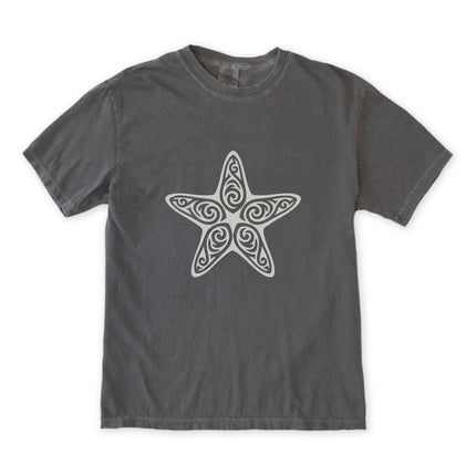 Black Tribal Starfish T-Shirt | Ornate Sea Creature Graphic Unisex Tee Shirt