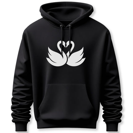 Swans Love Heart Hoodie | Elegant White Swan Couple Graphic Pullover Hoodie
