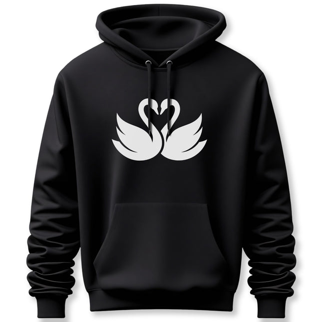 Swans Love Heart Hoodie | Elegant White Swan Couple Graphic Pullover Hoodie