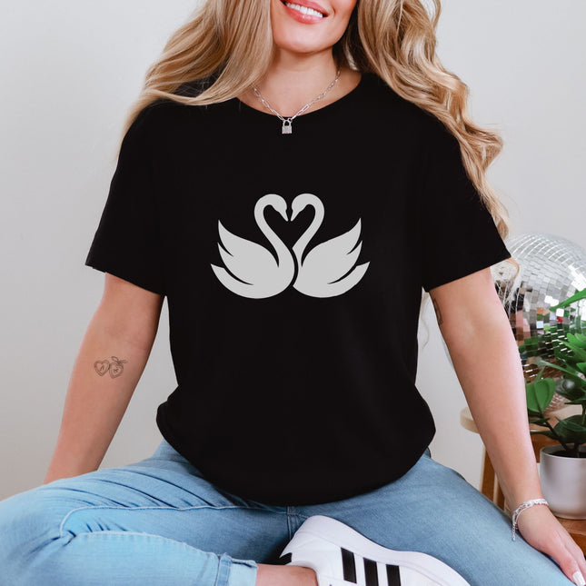 Swans Love Heart T-Shirt | Elegant Couple Bird Graphic Unisex Tee Shirt