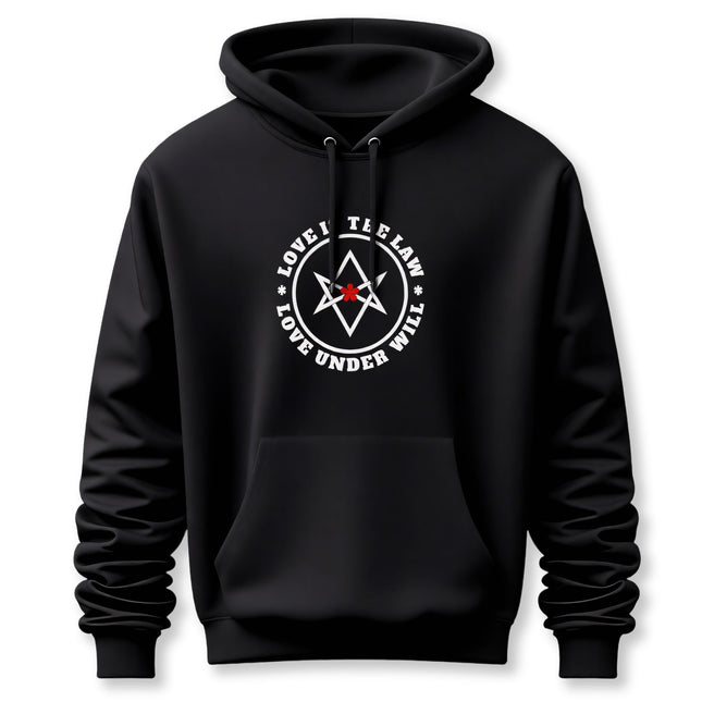 Unicursal Hexagram Love Is The Law Hoodie | Crowley Thelema Unisex Pullover V3