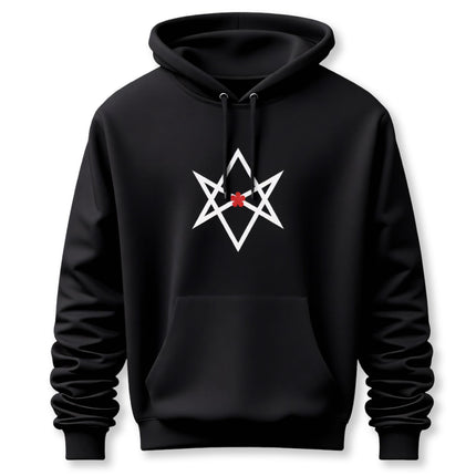 Unicursal Hexagram Hoodie | Thelemic Red Flower Unisex Pullover V2