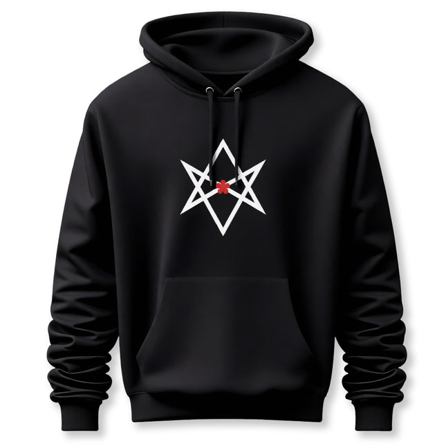 Unicursal Hexagram Hoodie | Thelemic Red Flower Unisex Pullover V2