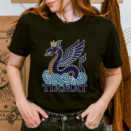 Tiamat Dragon T-Shirt | Crowned Sea Serpent Mythology Graphic Tee Shirt