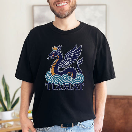 Tiamat Dragon T-Shirt | Crowned Sea Serpent Mythology Graphic Tee Shirt