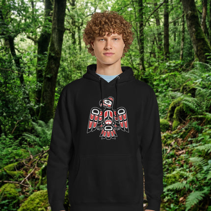 Pacific Northwest formline art hoodie featuring a Thunderbird and Eagle Native American graphic print.