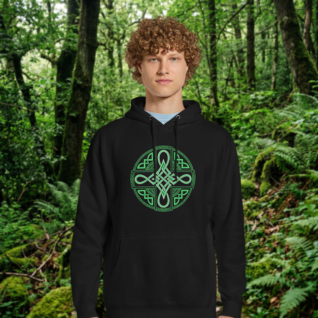 Celtic Cross Hoodie | Green Knotwork Irish Pride Unisex Pullover Sweatshirt