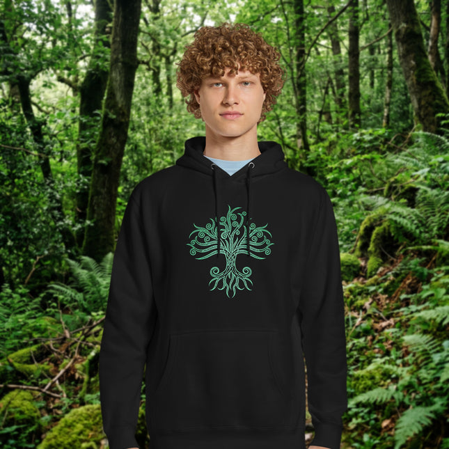 Celtic Tree of Life Hoodie | Green Graphic World Tree Unisex Pullover Fleece