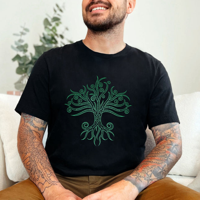 Celtic Tree of Life T-Shirt | Green Yggdrasil Graphic Print Unisex Tee Shirt