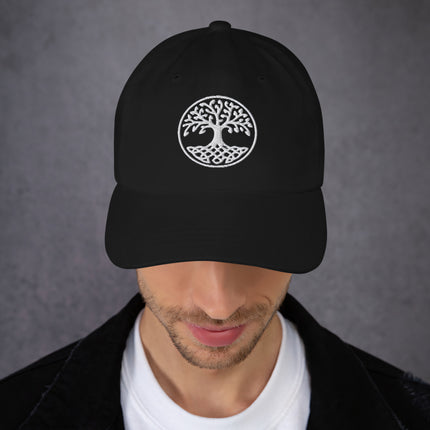 Celtic embroidered baseball cap featuring the intricate Tree of Life design (Yggdrasil World Tree).