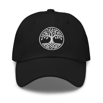 Celtic Tree of Life embroidered hat with Yggdrasil world tree design.