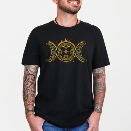 Celtic Triple Moon Goddess T-Shirt | Flaming Symbolic Design Graphic Tee
